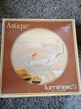 Vintage luminarc 3 piece crystal chip and dip serving set